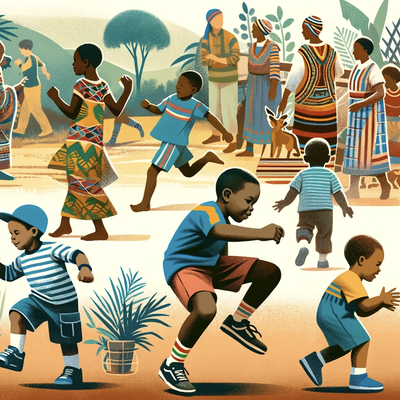 The image shows children from a variety of cultures playing.