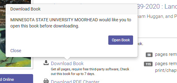 Screenshot showing download function in ProQuest's Ebook Central.