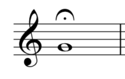 A note on a treble clef with a fermata.