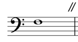 A note on a bass clef with a caesura after it.