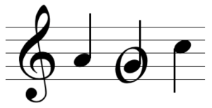 escape tone - in treble clef - an "a", followed by a g, which is the appoggiatura, followed by a leap up to a C.