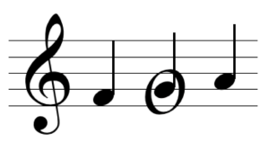 Passing tone - a pattern of F-G-A in treble clef, the G is the passing tone