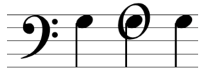 Pedal tones - in bass clef, three g's in a row. The middle is circled, indicating that it is not part of whatever chord is being implied.