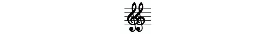 Two treble clefs which are touching one another are on the left of a five-line staff.
