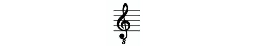 An octave treble clef is on a staff. The clef looks like a treble clef but has an 8 at the bottom of the clef.