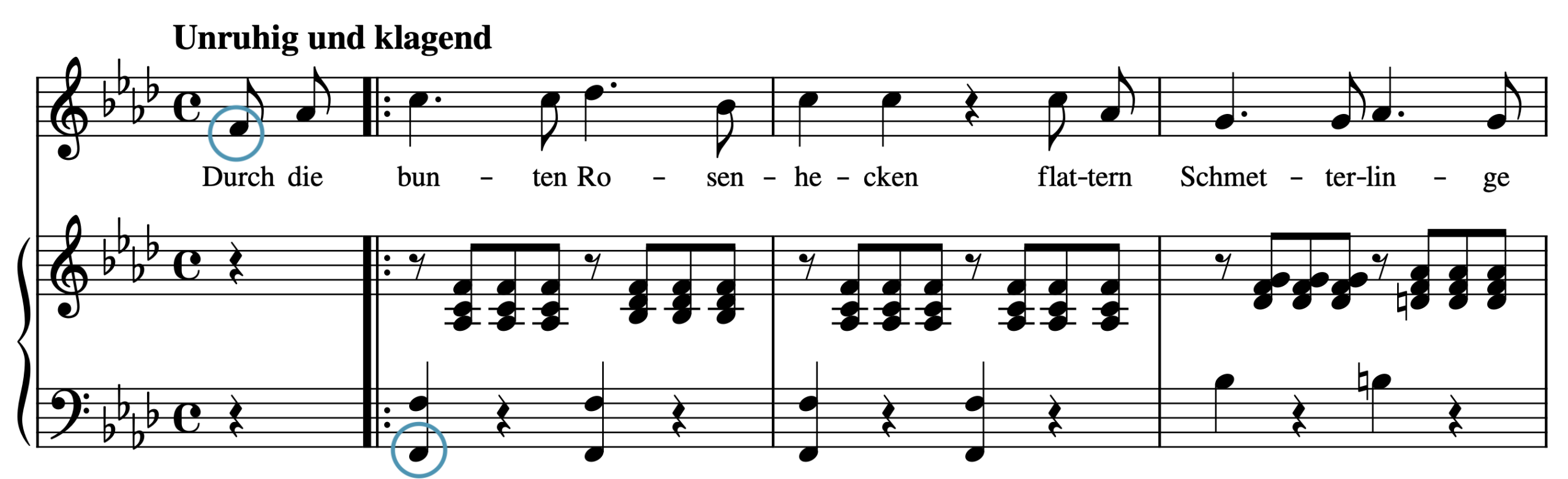 Fs are circled on the score excerpt.