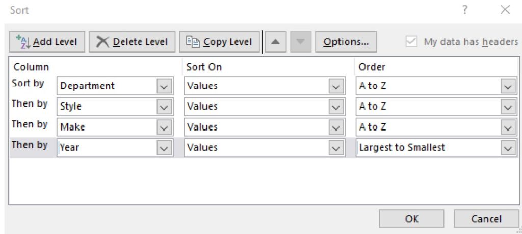 Figure 5.5b Creating a Multi-level Sort