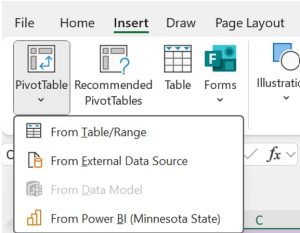 Insert PivotTable navigation