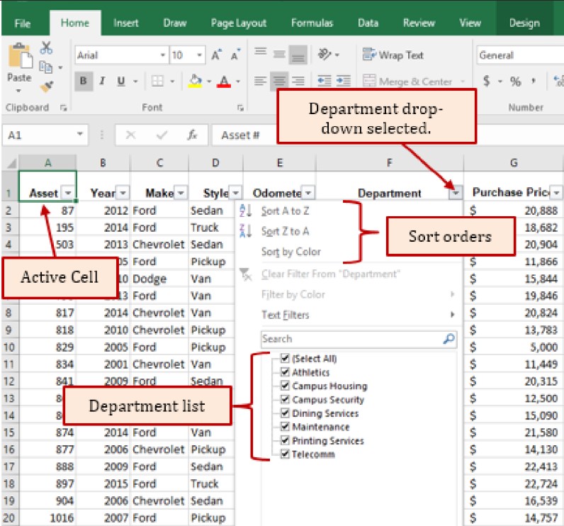 Figure 5.5a Table Drop-Down Filter