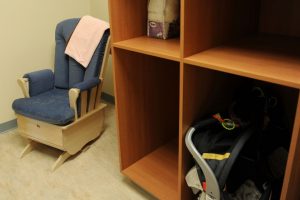 Rocking chair in a quiet spot with supplies nearby