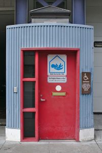 San Francisco Firehouse Door with a Safe Surrender Sign on it.