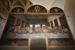 "The Last Supper" by Leonardo da Vinci, as it appears on the refectory wall