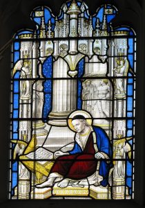 Scenes from the life of St John, the Beloved Disciple and patron of the Cowley Fathers in the east window of All Saints' Convent chapel, Oxford.