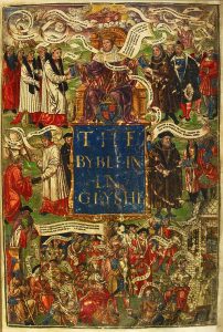 English Coloured title page of a 'Great Bible', probably Henry VIII's personal copy. Date1539