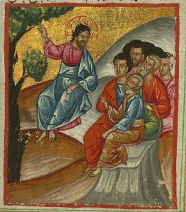 Jesus teaching his disciples Date1684 Source From a 1684 Arabic manuscript of the Gospels, copied in Egypt by Ilyas Basim Khuri Bazzi Rahib (likely a Coptic monk). In the collection of The Walters Art Museum, Baltimore, Md