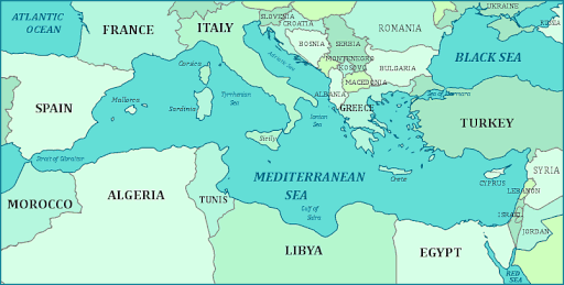 map of countries around the edge of the Mediterranean Sea