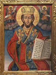 A 19th century Serbian icon by Aleksije Lazović representing Christ.