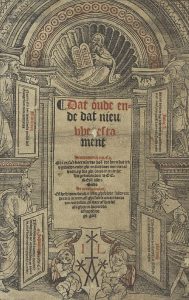 front page of the bible by Jacob van Liesvelt, the first complete translation of the Old and New Testament into Dutch, printed in Antwerpen 1526