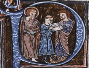 St Paul sending letter, Onesimus returns to Philemon with Paul's letter in his hands. Medieval