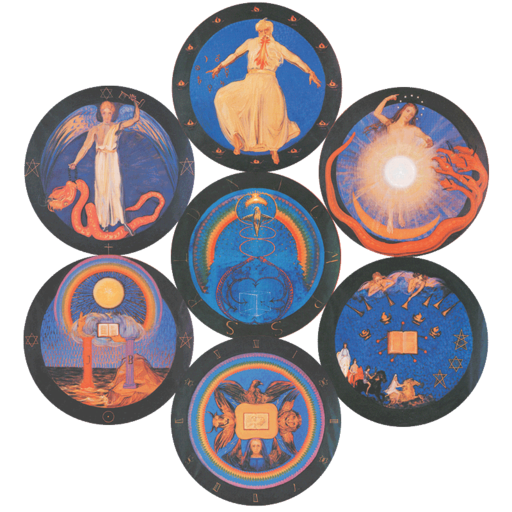 Eliphas Levi, in his Dogme et Rituel de la Haute Magie (p 364 / p 399 in the English translation as Transcendental Magic), represents the seven seals together, effectively 'sealing' the whole content of the Apocalypse (Greek for 'Revelation'). Rudolf Steiner's diagrammatic seals representations, as painted by Clara Rettich in 1911, are probably the best known amongst but few. These, to be sure, are clearly based on Eliphas Levi's own renditions.