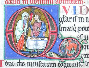 110 CE St Bertin Psalter Psalm 51 David gets Goliaths sword in letter Q