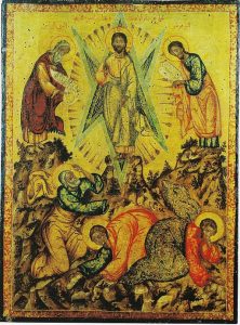 Transfiguration of Jesus, 14th century, Depicted people: Jesus, Moses, Elijah, Peter, St. James the Elder, Apostle and John the Apostle