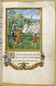 Commissioned by King Henry VIII, this Psalter (Book of Psalms) is the most sumptuous production of the French scribe and illuminator, Jean Mallard. Several images depict Henry as King David; the annotations in Henry’s own hand show how strongly he identified with the godly Old Testament king.