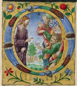 Matteo da Milano Title Cutting from a Missal: Initial O with Christ Performing an Exorcism. 1520