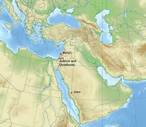 supposed places of deaths of the founders of Judaism, Christianity, Islam and Baha'i faiths