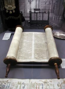 Museum exhibits representing a Torah at the former Glockengasse Synagogue, which was in Cologne but was completely destroyed. These are at the Kölnisches Stadtmuseum.