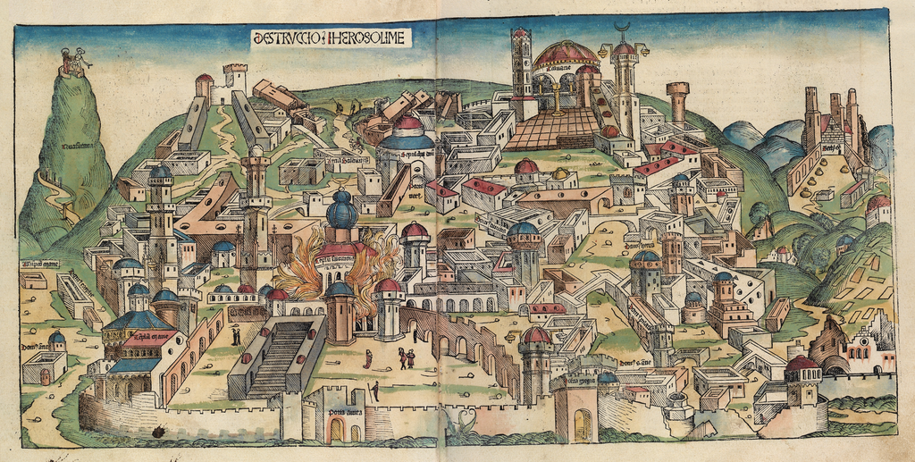 Destruction of Jerusalem under the Babylonian rule. Illustration from the Nuremberg Chronicle Date1493