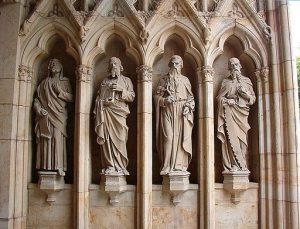 In the south-western entrance of the Skara domkyrka these four prophets are depicted. They are: Daniel, Hezekiel, Jeremiah and Isaiah