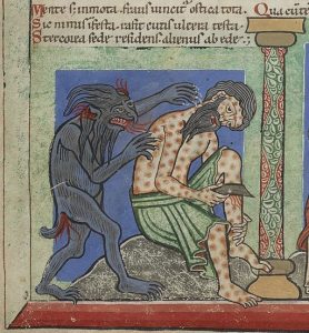 Job on the Dunghill is Afflicted with Leprosy to the Dismay of His Friends. DateMedieval