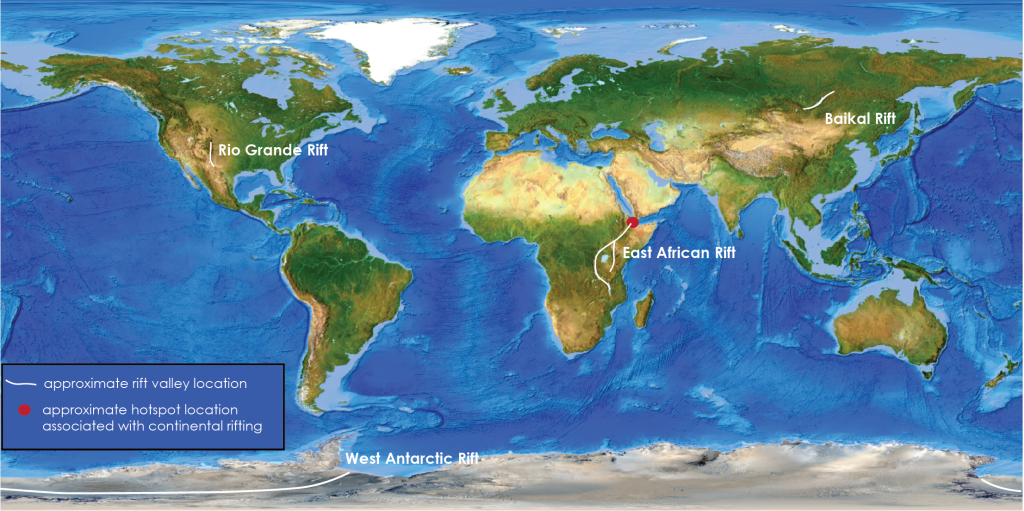 World map labeled as described in the figure caption.