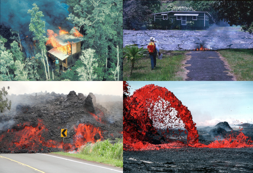 Photographs of lava flows as described in the figure caption.