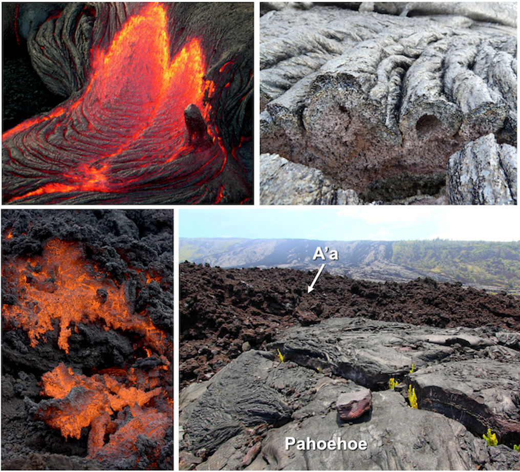 Photographs of lava textures as described in the figure caption