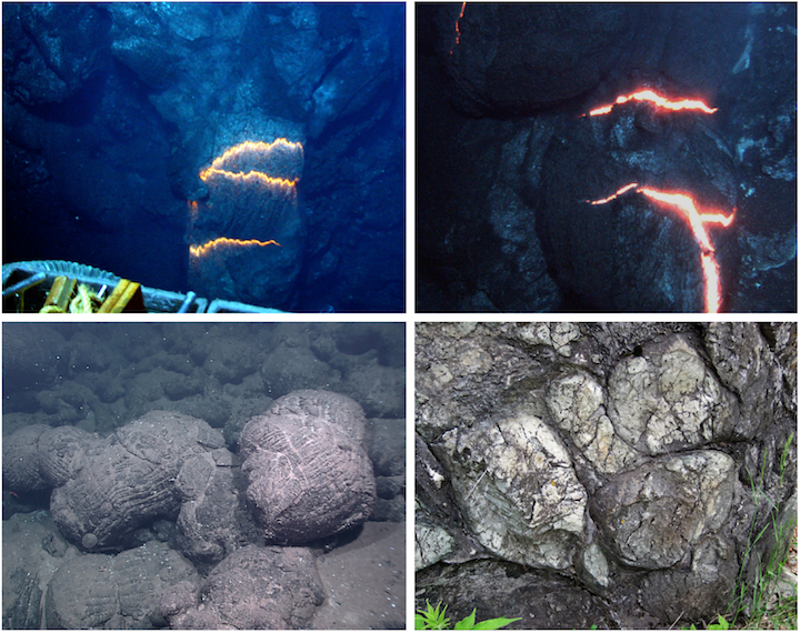 Photographs showing pillow lavas as described in the figure caption