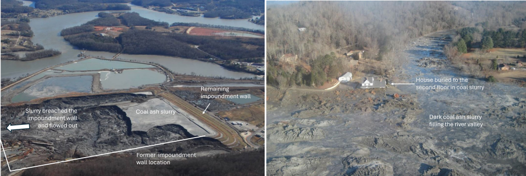 Photographs of the Kingston Fossil Plant coal ash slurry spill as described in the figure caption