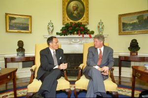 Rudy Giuliani and President Bill Clinton meet in the Oval Office in 1993 to discuss funding for more New York City police