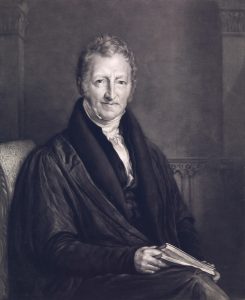 An etching of Thomas Malthus